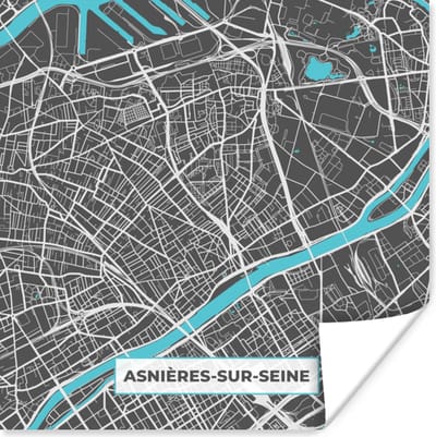 Poster Stadskaart – Frankrijk – Kaart – Asnières-sur-Seine – Plattegrond - 100x100 cm XXL