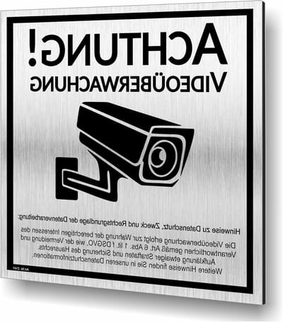 Deurplaatje Videobewaking - Waarschuwingsbord Camera - Beveiliging Aangeven - UV-Druk Geborsteld - 12x12cm 3mm - Zilver
