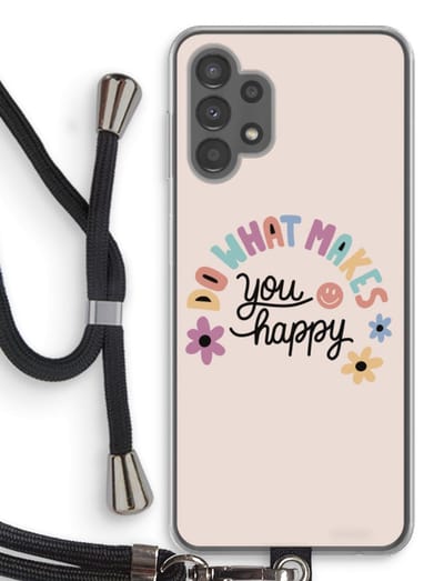 Case Company® - Hoesje met koord geschikt voor Samsung Galaxy A13 4G hoesje met Koord - Happy days - Telefoonhoesje met Zwart Koord - Bescherming aan alle Kanten en Over de Schermrand