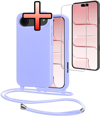 Hoes Geschikt voor iPhone Air Met Telefoonkoord Met Screenprotector - Siliconen Hoesje Backcover Met Ketting - Lila
