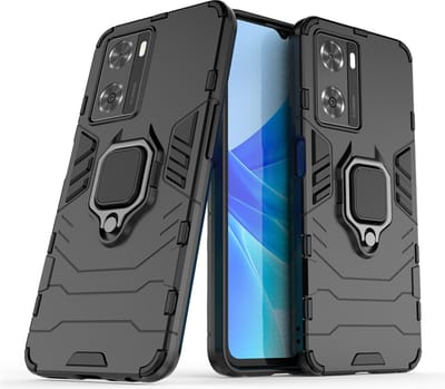 MobyDefend Hoesje - Geschikt voor Oppo A57 / A57s / A77 - Dubbelgelaagde Pantsercase Met Standaard - Zwart