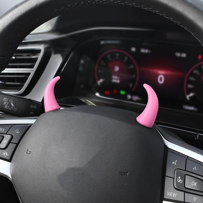 2 stuks Trendy Siliconen Duivelshoorns Auto Accessoires, Schattige Koe Demon Hoorns voor Auto Dashboard Stuurwiel Luchtuitlaten, en Centrale Bedieningsscherm Decoratie roze