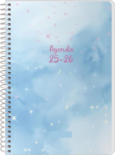 Famanu Schoolagenda 2025 2026 - Weekoverzicht, Formaat A5 (15x21 cm), Spaans en Engels, September tot Juni, Spiraalsluiting, Kaft met Plastic Bescherming - Sky