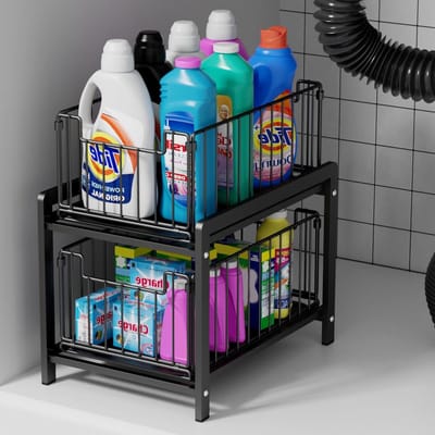 Lade Organizer - Uittrekbare Mand - Keuken Opbergen - Twee Schuifladen - 384 cm Hoog - Zwart