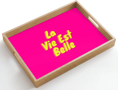 Dienblad hout 50x35 cm - Schootdienblad - Quote - Retro - Roze - Borrelplank rechthoek - Plateau dienbladen