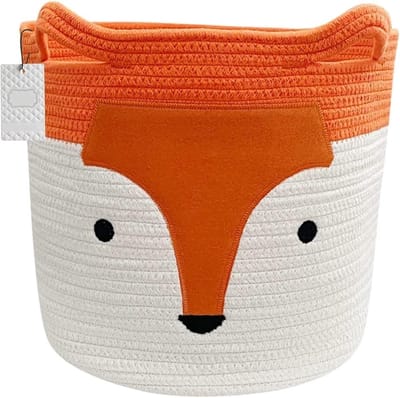 Vouwbare Opbergmand met Schattige Vos, Katoenen Touw Wasmand voor Kinderkleding en Speelgoed, Ideaal voor Kamerdecoratie (35cm x 32cm)