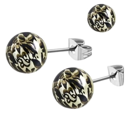 Aramat Jewels - Ronde spetter oorbellen 6mm - zwart/lichtgroen design
