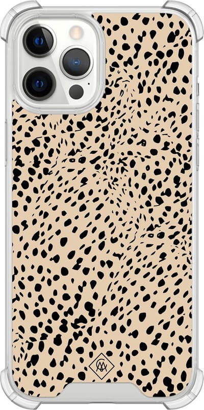 Casimoda® hoesje - Geschikt voor iPhone 12 Pro Max - Stippen bruin abstract - Shockproof case - Extra sterk - TPU/polycarbonaat - Bruin/beige, Transparant