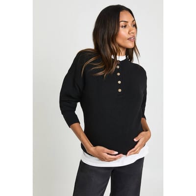 boohoo Dames Zwangerschaps Trui met Gouden Knopen | Black | Maat: Small