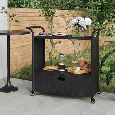 vidaXL - Serveerwagen - met - lade - 100x45x97 - cm - poly - rattan - zwart