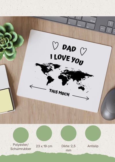 Akyol - dad i love you this much Muismat - Papa - geweldige papa - liefste vader - verjaardag - cadeau - kado - bedankje - geschenk - 23 bij 19 cm