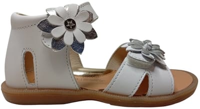 Naturino - Giamima - Mt 25 - velcro's zilveren bloemen lederen sandalen - wit - dichte hiel