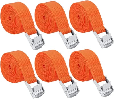 Set van 6 Verstelbare Lashing Straps van 1 m met Klembevestiging - Roestvrije Bevestigingsriemen voor Fietsendragers, Vervoer van Cargo en Bagage, Ideaal voor Kamperen