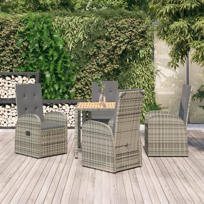 vidaXL - 5-delige - Tuinset - met - kussens - poly - rattan - grijs