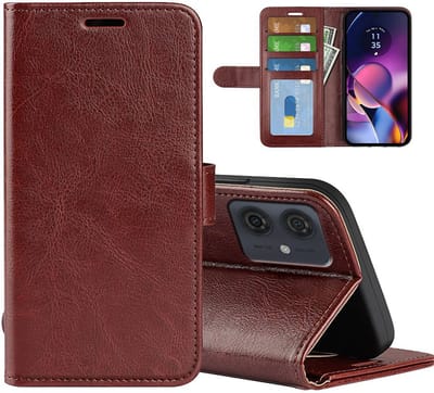 MobyDefend Hoesje - Geschikt voor Motorola Moto G54 - Wallet Book Case (Sluiting Achterkant) - Bruin