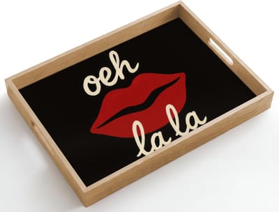 Dienblad hout 50x35 cm - Schootdienblad - Lip - Rood - Quote - Borrelplank rechthoek - Plateau dienbladen