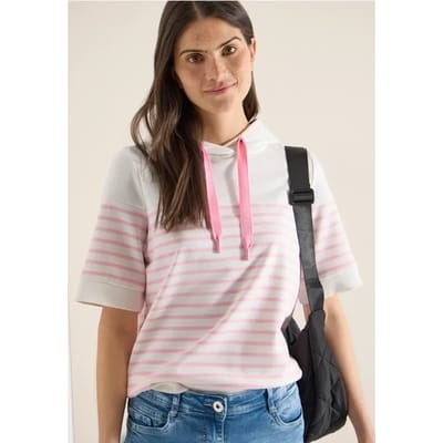 Sweater met korte mouwen, capuchon en strepen