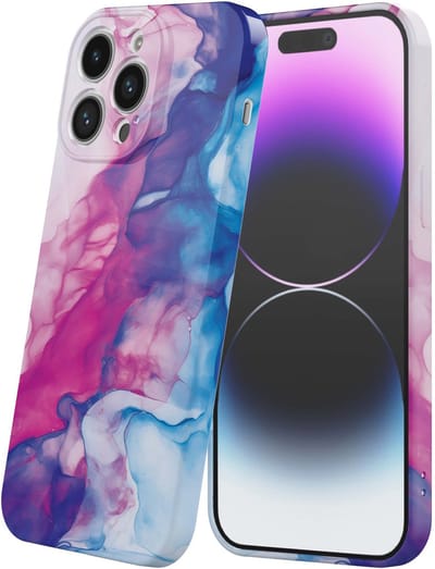 Smartphonica Telefoonhoesje Geschikt voor iPhone 14 Pro Max met Roze Blauw Marmer Opdruk - Flexibel Softcase TPU - Backcover Case Rosé Blue Marble Design geschikt voor iPhone 14 Pro Max