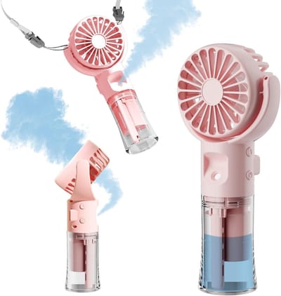 Handventilator Met Waternevel - 4 Standen - Draagbare Mini Ventilator - Stille Mini Fan - USB Oplaadbaar - Mist - Waaier - Luchtbevochtiger - Aircooler - Mini Airco - Draadloze Tafelventilator - Roze