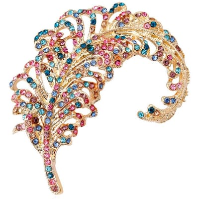 Europese En Amerikaanse High-End Prachtige Kleur Veertje Broche Legering Strass Dames Corsage beige