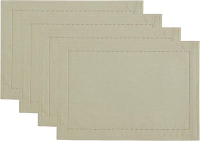 Set van 4 Placemats Stijlvol Beige Linnenlook met Decoratieve Rand - 33x48 cm - Kreukvrij en Wasbaar