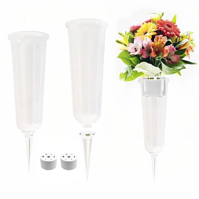 2 Stuks Grafvazen ​​Met Grondpen, 25 Cm Duurzame Plastic Grafvazen, Paalvazen ​​Voor Graven, Grafvazen, Grafversieringen (Wit)