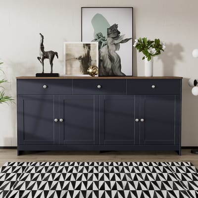OKWISH Dressoirs 160x37x75 cm - Functionele Kommode Met Laden En Deuren - Veel Opbergruimte - Buffetkasten - Voor Thuis - Hout - Zwart