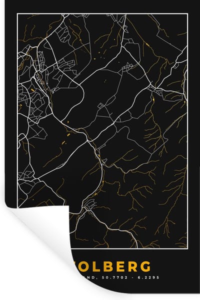 Muurstickers - Sticker Folie - Black and Gold – Stadskaart – Stolberg – Duitsland – Plattegrond – Kaart - 20x30 cm - Plakfolie - Muurstickers Kinderkamer - Zelfklevend Behang - Zelfklevend behangpapier - Stickerfolie