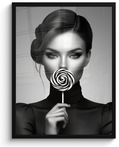 Poster in lijst - Fotolijst 50x70 cm - Posters - Vrouw - Lolly - Zwart - Posterlijst zwart - Decoratie - Wanddecoratie woonkamer - Muurdecoratie slaapkamer