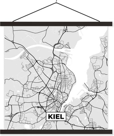 Posterhanger incl. Poster 60x60 cm - Schoolplaat - Stadskaart - Duitsland - Plattegrond - Kiel - Kaart - Textielposter - Zwarte latten - Stadskaart