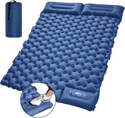 Isolerende campingmat opblaasbaar luchtbed voor 2 personen 195 x 125 x 10 cm ultralichte slaapmat met luchtpomp kussen en voetpers voor camping backpacking wandelen reizen