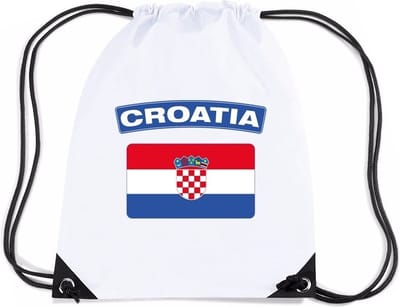 Kroatie thema sporttas - nylon rijgkoord rugzak - wit met vlag print - supporters - 11 liter - 45 x 34 cm