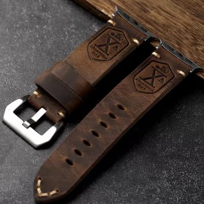 MY PROTECT - Luxe Leren Vintage Band - Geschikt Voor Apple Watch Bandje - Series 1/2/3/4/5/6/7/8/9/10/SE/Ultra - 44mm - 45mm - 46mm - 49mm - Bruin