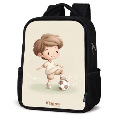 NoBoringSuitcases.com® - Rugzak zwart - Schooltas jongen & meisje - Jongen met een voetbal in bruine tinten - Rugtas voor school - Boekentas kind - Schoolrugzak - Kinderrugzak