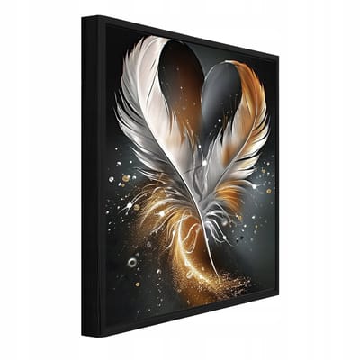 WALLARENA - Schilderij op canvas in zwarte lijst - 100x70 cm - moderne abstracte veren - wanddecoratie woonkamer en slaapkamer