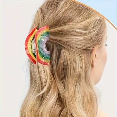 1 stuks Meerkleurige Regenboog Leuke Klemclip Creatieve Mode Acryl Schattige Haai Clip Dagelijks Strand Reizen Halve Kapsel Accessoire