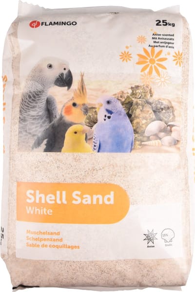 Vogelkooi – Flamingo Schelpenzand Anijs – wit schelpenzand met anijsgeur – gemalen oesterschelpen – 25 kg – calciumrijk & hygiënisch – Europese kwaliteit