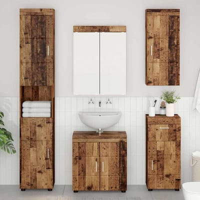 vidaXL - Badkamer - wandkast - TULUM - Oudhout - 37 - x - 24,5 - x - 86 - cm - Bewerkt - hout