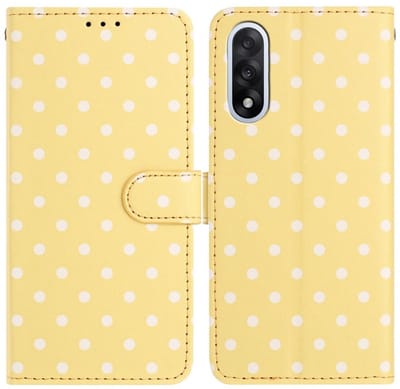 Hoesje Geschikt voor OnePlus Nord 5 | Polka Dot Wallet Book Case | Portemonnee Hoesje | 3 Pasjes | Magneetsluiting | Stand Functie | Geel