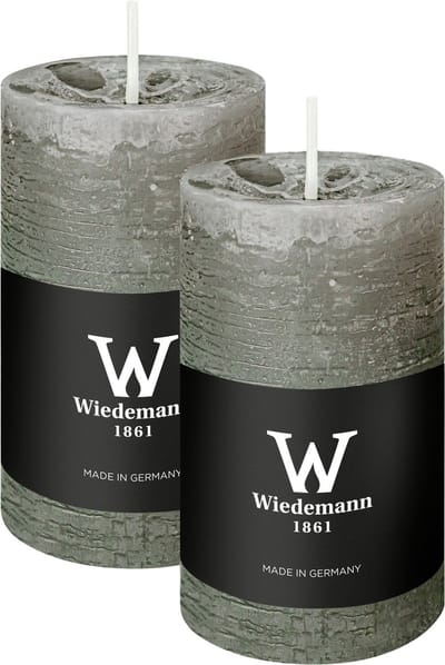 Wiedemann Cilinderkaars/stompkaars - 2x - rustieke kaars - lichtgrijs - 6 x 9 cm - 30 branduren