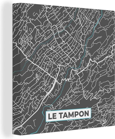 Canvas Schilderij Kaart – Stadskaart – Le Tampon - Plattegrond – Frankrijk - 20x20 cm - Wanddecoratie
