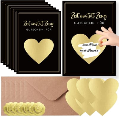 Dailygoods- Cadeaubonnen 6 Sets - Wenskaart om Zelf in te Vullen - Gouden Krassticker - Elegant Ontwerp - Verrassingseffect - Mysterieus Element - Cadeaukaart