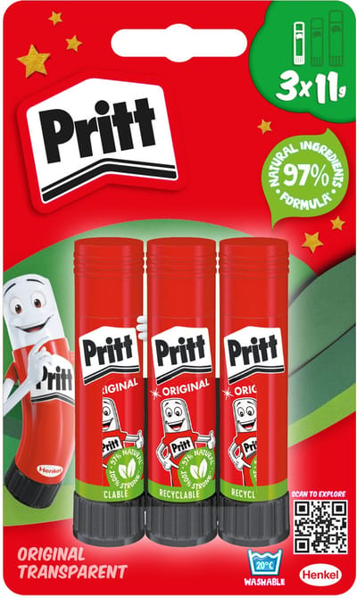 Pritt Lijm Stick Original 3x11 gram | Blister verpakking Pritt | Pritt Voordelig & Makkelijk te gebruiken.