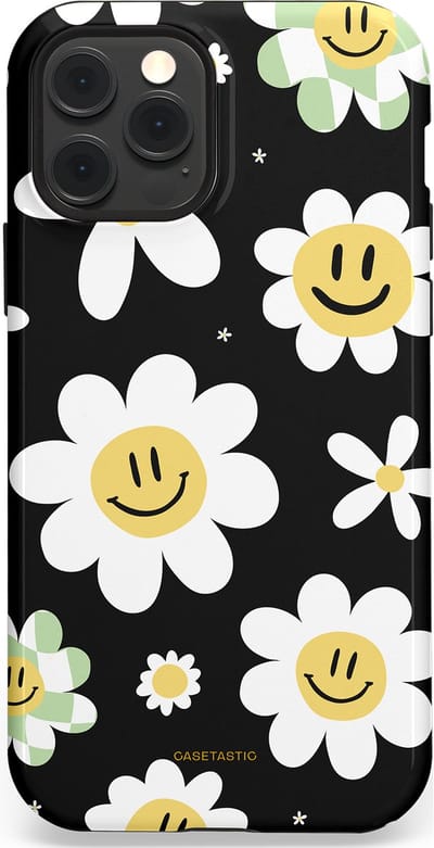 Casetastic hoesje geschikt voor Apple iPhone 12 / Apple iPhone 12 Pro - MagSafe - Dubbellaagse bescherming - Vrolijke Madeliefjes - Fashion Case - Zwart Wit Grijs Goud