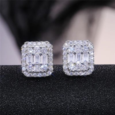 Boucles d'oreilles à tige élégantes en zircon cubique pour femmes, bijoux tendance pour mariage et anniversaire gray