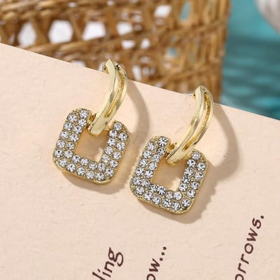 Eenvoudige Temperament Korte Oorbellen, Vol met Diamant Oor Sieraden Nieuwe Vierkante Geometrische Stud Oorbellen 1.5*2.6cm