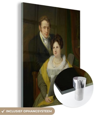 ® Glasschilderij 120x160 cm - Schilderij acrylglas - Portret van een dame en een heer - Schilderij van Jan Willem Pieneman - Foto op glas - Muurdecoratie woonkamer - Wanddecoratie slaapkamer - Schilderijen