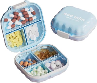 Pillendoos met 7 Compartimenten voor Medicijnen - Draagbare Reispillendoos voor Tabletten, Ideaal voor Dagelijks Gebruik en Organisatie van Medicijnen, Blauw