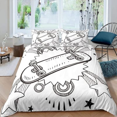 Tiener Skateboard Dekbedovertrek Jongens Hipster Graffiti Stijl Dekbedden Kinderen Extreme Sporten Thema Cool Skate Beddengoed Set AU Double(180*210cm)3pcs
