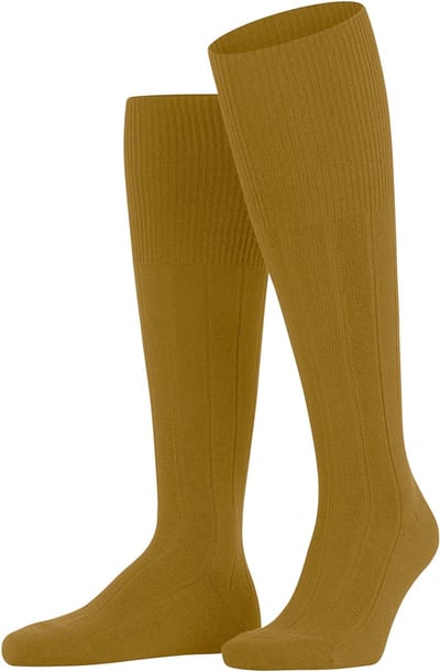 FALKE Lhasa Rib lang eenkleurig wol kasjmier kniekousen heren groen - maat 39-42